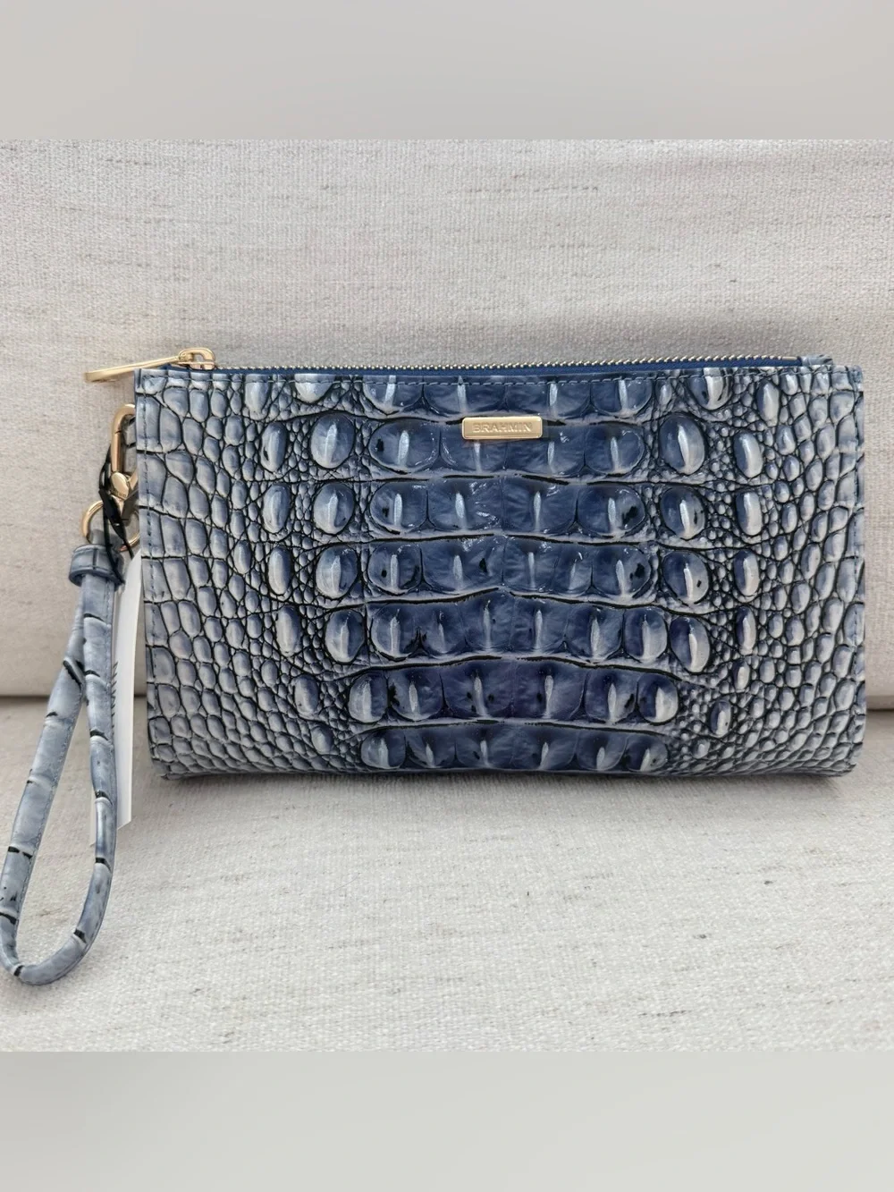 Brahmin Daisy Clutch Wristlet Bellbottom Blue Ombre Melbourne Leather